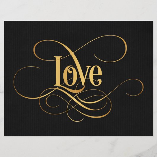 Zwematisch Script Calligraphy Love Gold op Black Flyer (Achterkant)