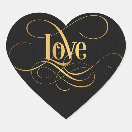 Zwematisch Script Calligraphy Love Gold op Black Hart Sticker (Voorkant)