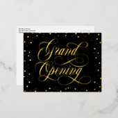 Zwematisch script & Gold Foil Confetti Grand Openi Folie Uitnodiging Briefkaart (Voorkant / Achterkant)