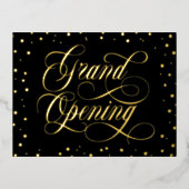 Zwematisch script & Gold Foil Confetti Grand Openi Folie Uitnodiging Briefkaart (Voorkant)