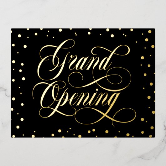 Zwematisch script & Gold Foil Confetti Grand Openi Folie Uitnodiging Briefkaart (Voorkant)