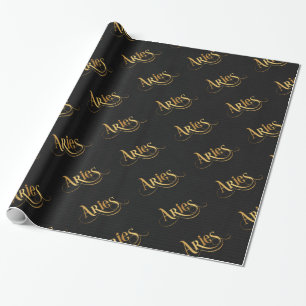 Zwematisch script Zodiac Sign Aries Gold op Black Cadeaupapier