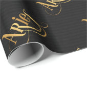 Zwematisch script Zodiac Sign Aries Gold op Black Cadeaupapier (Rol Hoek)
