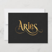 Zwematisch script Zodiac Sign Aries Gold op Black Kaart (Achterkant)