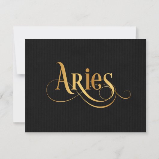Zwematisch script Zodiac Sign Aries Gold op Black Kaart (Achterkant)