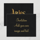 Zwematisch script Zodiac Sign Aries Gold op Black Kaart (Voorkant / Achterkant)