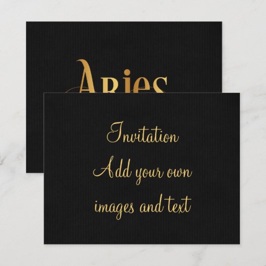 Zwematisch script Zodiac Sign Aries Gold op Black Kaart (Voorkant / Achterkant)