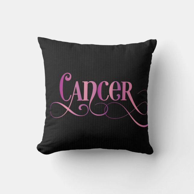 Zwematisch Script Zodiac Sign Cancer Pink op Black Kussen (Voorkant)