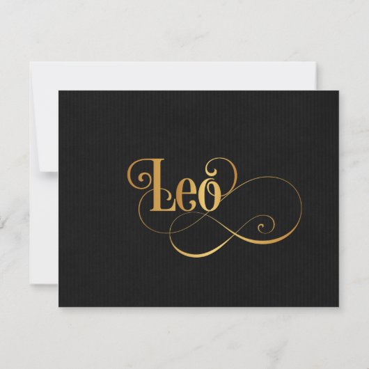 Zwematisch script Zodiac Sign Leo Gold op Black Kaart (Achterkant)