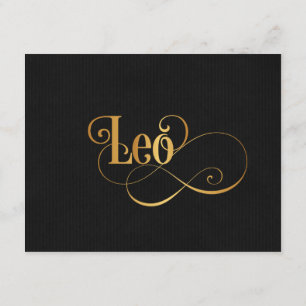 Zwematisch script Zodiac Sign Leo Gold op Black Kaart