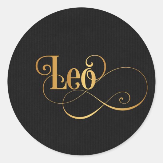 Zwematisch script Zodiac Sign Leo Gold op Black Ronde Sticker (Voorkant)