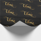 Zwematisch script Zodiac Sign Libra Gold op Black Cadeaupapier (Hoek)