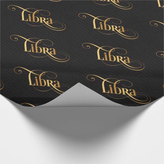 Zwematisch script Zodiac Sign Libra Gold op Black Cadeaupapier (Hoek)