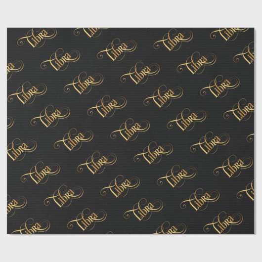 Zwematisch script Zodiac Sign Libra Gold op Black Cadeaupapier (Vlak)