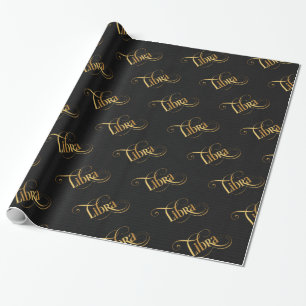 Zwematisch script Zodiac Sign Libra Gold op Black Cadeaupapier
