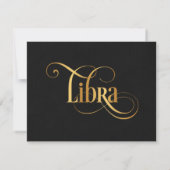 Zwematisch script Zodiac Sign Libra Gold op Black Kaart (Achterkant)