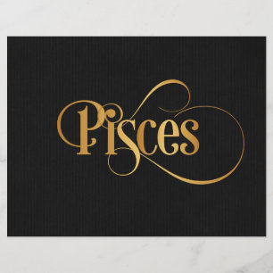 Zwematisch script Zodiac Sign Pisces Gold op Black Flyer