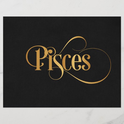 Zwematisch script Zodiac Sign Pisces Gold op Black Flyer (Voorkant)