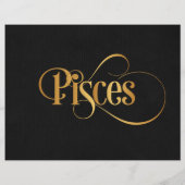 Zwematisch script Zodiac Sign Pisces Gold op Black Flyer (Achterkant)