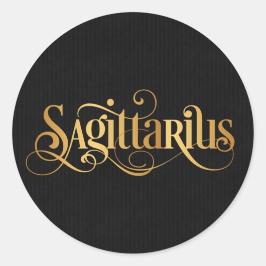 Zwematisch script Zodiac Sign Sagittarius Gold Bla Ronde Sticker (Voorkant)