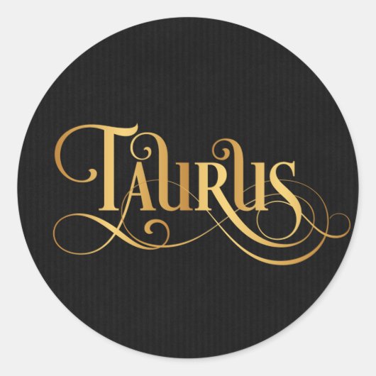 Zwematisch script Zodiac Sign Taurus Gold op Black Ronde Sticker (Voorkant)