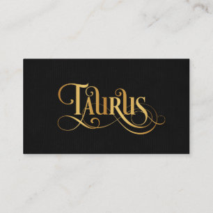 Zwematisch script Zodiac Sign Taurus Gold op Black Visitekaartje