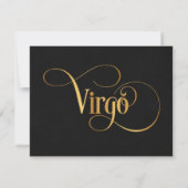 Zwematisch script Zodiac Sign Virgo Gold op Black Kaart (Achterkant)