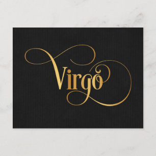 Zwematisch script Zodiac Sign Virgo Gold op Black Kaart