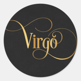 Zwematisch script Zodiac Sign Virgo Gold op Black Ronde Sticker