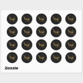 Zwematisch script Zodiac Sign Virgo Gold op Black Ronde Sticker (Vel)
