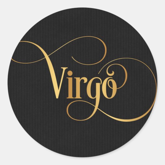 Zwematisch script Zodiac Sign Virgo Gold op Black Ronde Sticker (Voorkant)