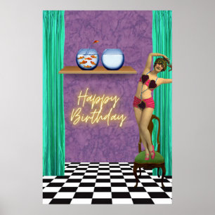 zwembaar Funky Veranderde Art Birthday Poster