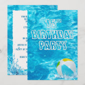 Zwembad 15e verjaardagsfeestje uitnodigen kaart (Voorkant / Achterkant)