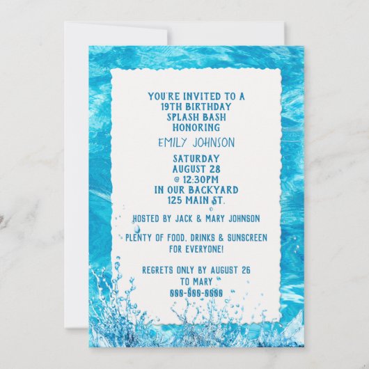 Zwembad 19e Verjaardagsfeestje Uitnodigen Kaart (Achterkant)