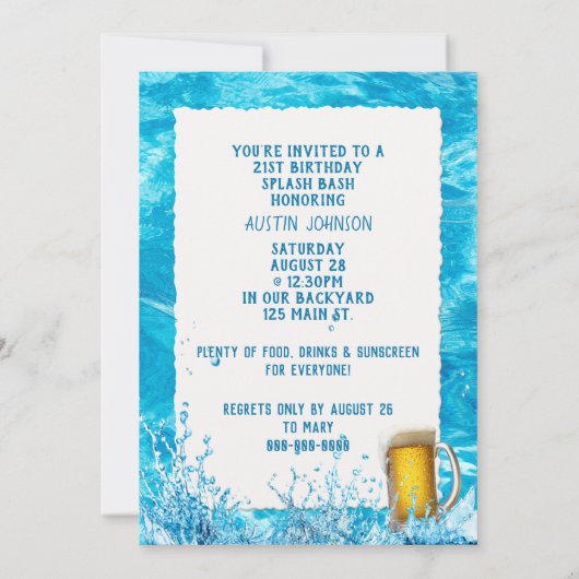 Zwembad 21e Verjaardagsfeestuitnodiging Kaart (Achterkant)