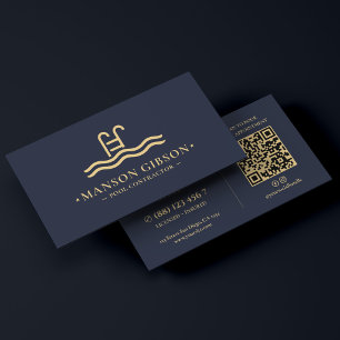 Zwembad aannemer Donker Navy Modern QR-code Visitekaartje