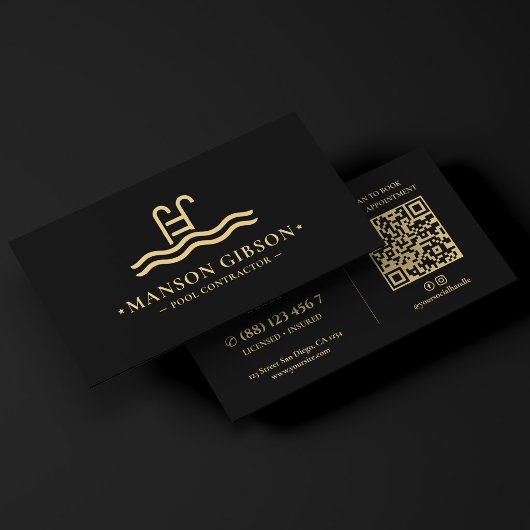Zwembad aannemer Logo Zwart Modern QR Code Visitekaartje
