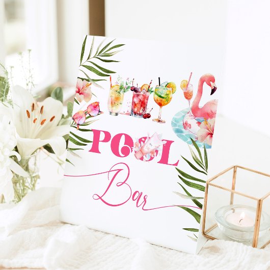 Zwembad bar Flamingo zwembad party cocktails Reclamebord Met Voetstuk