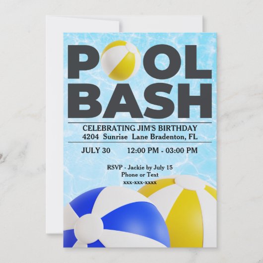 Zwembad Bash Twee grote strandballen Verjaardag Kaart (Voorkant)