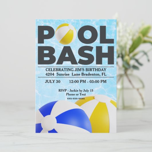 Zwembad Bash Twee grote strandballen Verjaardag Kaart (Staand voorkant)