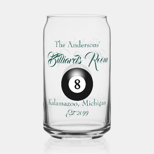 Zwembad biljart kamer 8 bal Drinkware bier Blikvorm Glas (Achterkant)