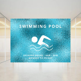 Zwembad blauwe openingsuren raamsticker