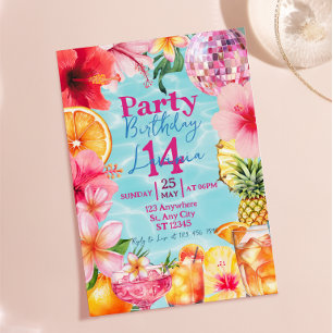 Zwembad Cocktailparty Tropische Verjaardag Zomer Kaart