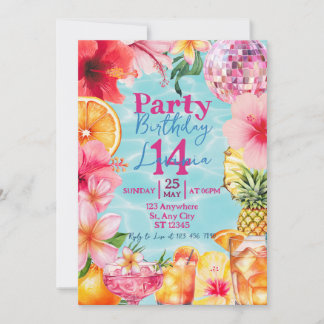 Zwembad Cocktailparty Tropische Verjaardag Zomer Kaart