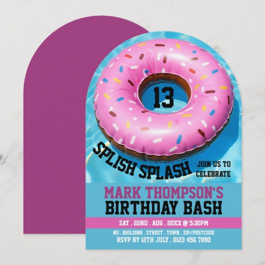 Zwembad Donut, Zwembad Party Verjaardag Kaart (Voorkant / Achterkant)