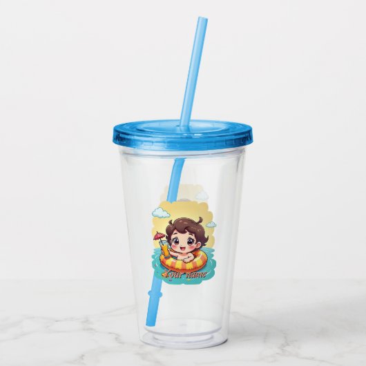 Zwembad Drijver Met Eigen Naam Zomer Design Acryl Drinkbeker (Achterkant)