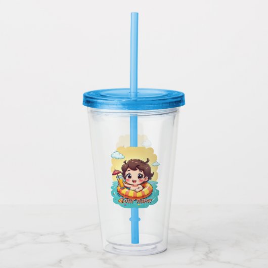Zwembad Drijver Met Eigen Naam Zomer Design Acryl Drinkbeker (Voorkant)
