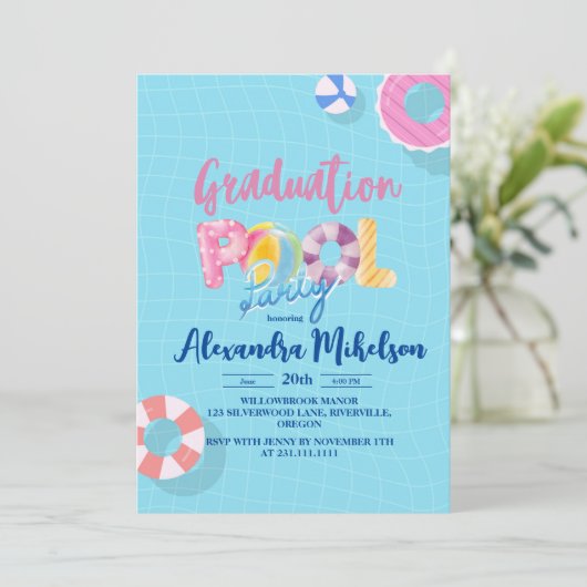 Zwembad en BBQ Graduation Party Kaart (Staand voorkant)
