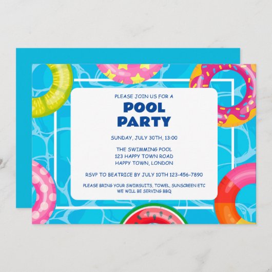  ZWEMBAD FEEST KAART (Voorkant / Achterkant)