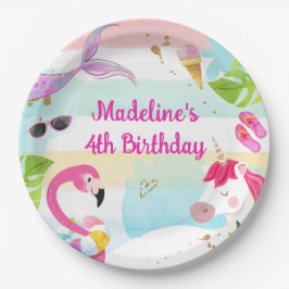 Zwembad Feest Unicorn Zeemeermin Flamingo Verjaard Papieren Bordje